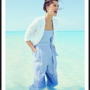 J crew striped linen jumpsuit